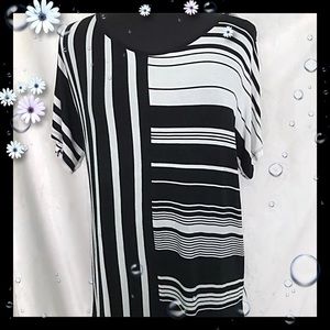 Cable & Gauge Black White Bold Stripe Top XL
